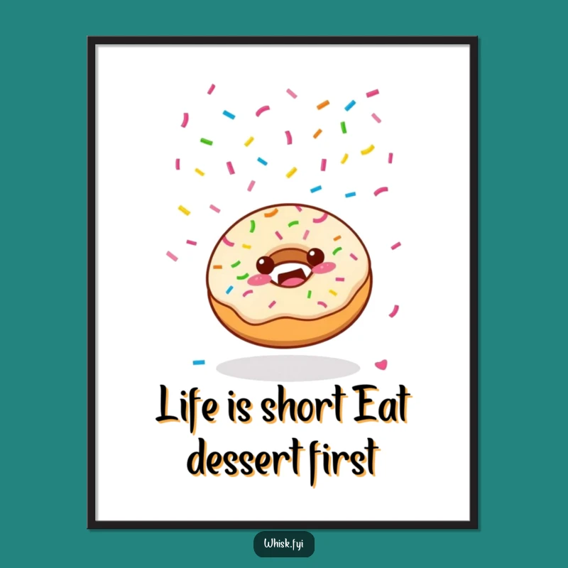 Funny Free Printable Wall Art: Kawaii Donut Sprinkle Decor Downloadable Art
