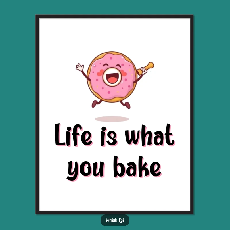 Funny Free Printable Wall Art: Joyful Donut with Rolling Pin - Downloadable Decor