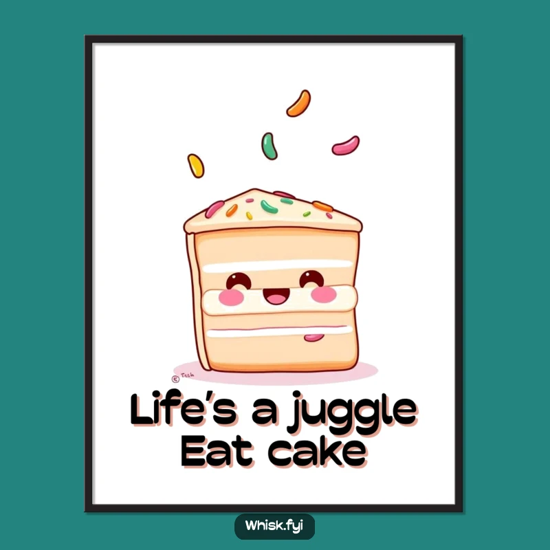 Free Printable Wall Art: Juggling Cake Dessert Funny Downloadable Decor