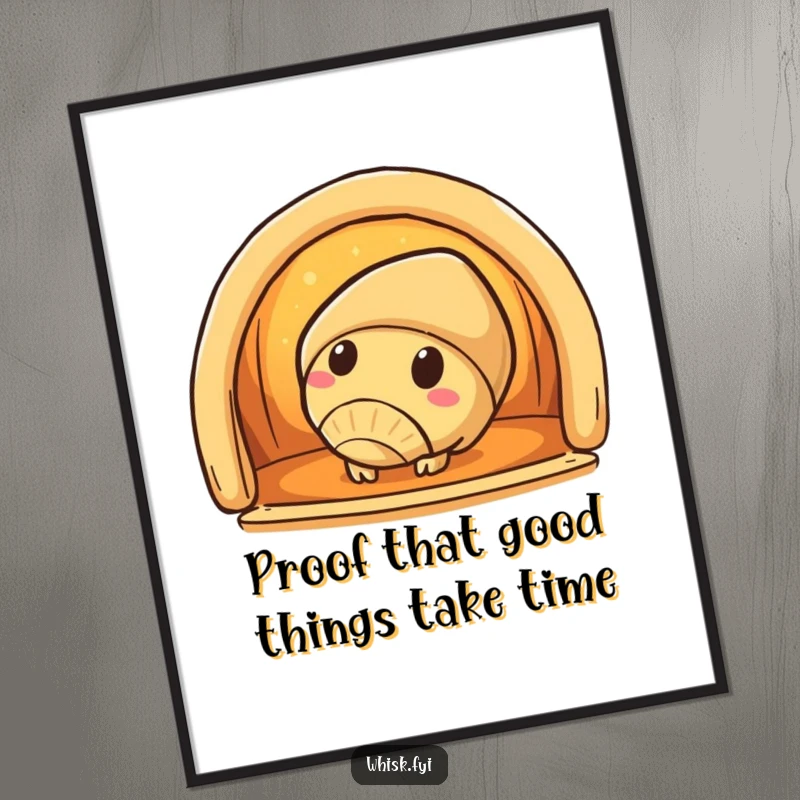 Funny Free Printable Wall Art: A curious croissant character peeks into a wonderfully warm oven, anticipating delight.