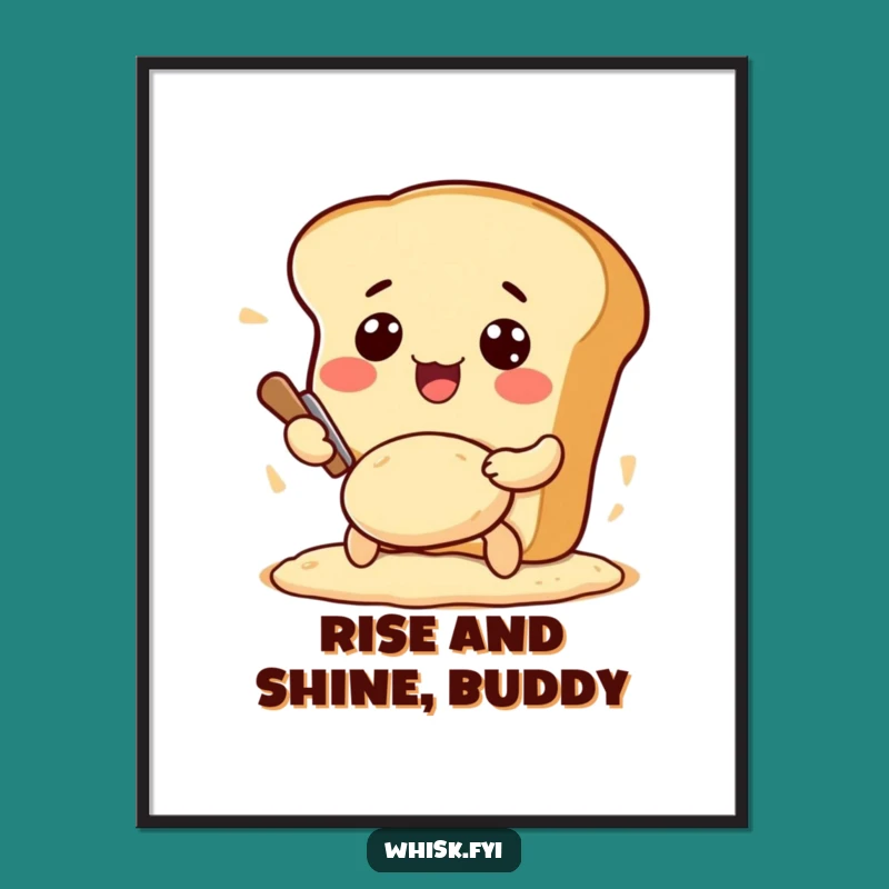 Funny Free Printable Wall Art: Excited Kawaii Bread Baker for Kitchen Decor