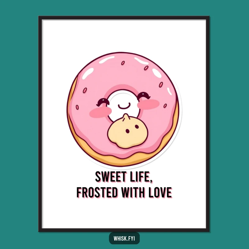 Funny Free Printable Wall Art: Blushing Donut Cute Decor Downloadable Gift