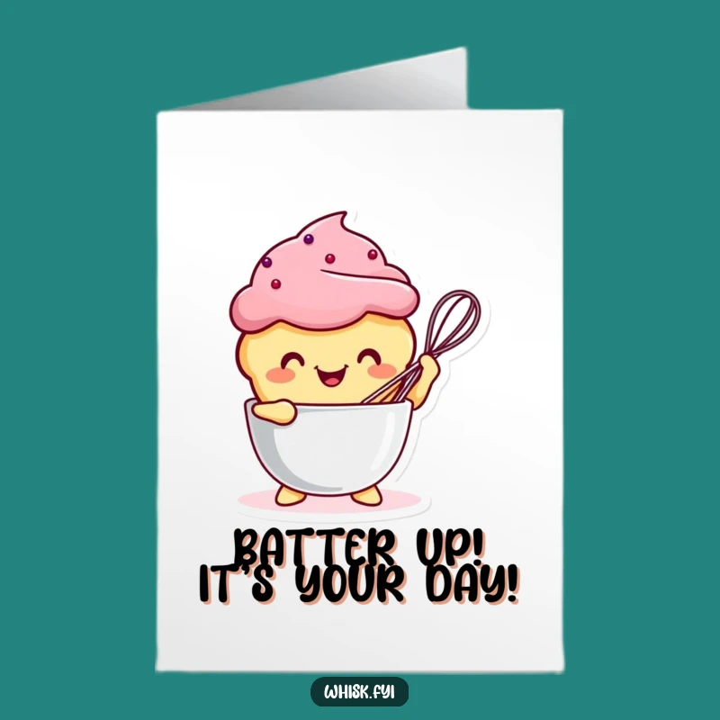 Free Printable Birthday Card: Kawaii Muffin Whisking Up Fun - Funny Downloadable Gift!