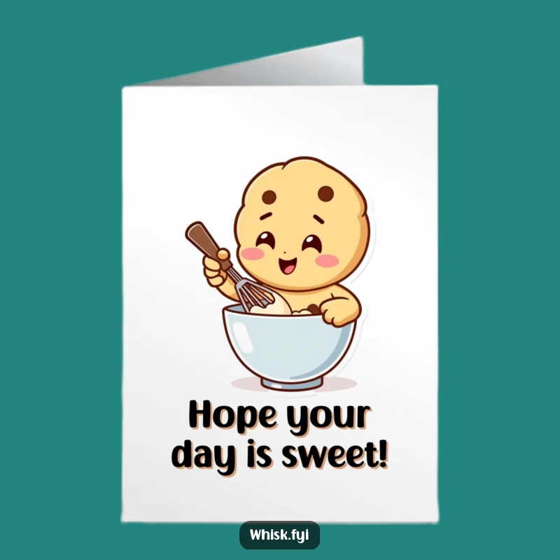 Free Printable Birthday Card: Cheerful Cookie Whisking, Funny Downloadable Gift for Bakers & Foodies!