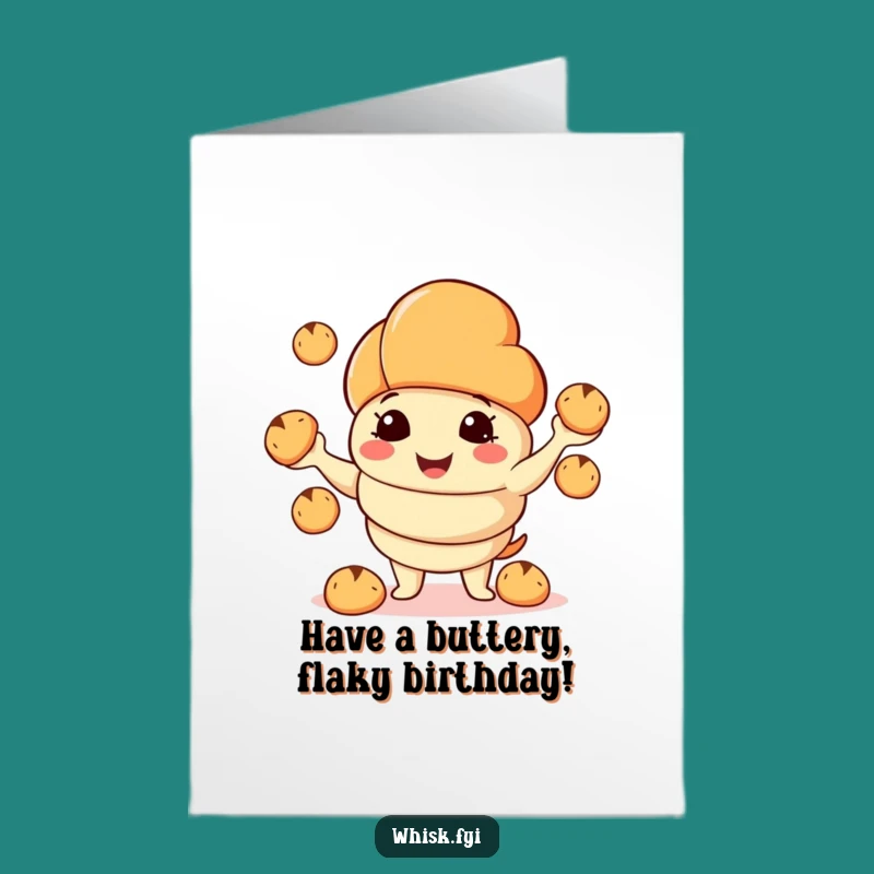 Free Printable Birthday Card: Juggling Croissant, Funny Downloadable Gift for a Delicious Celebration