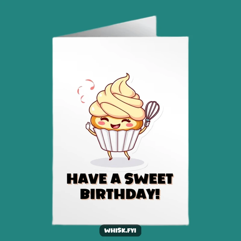 Free Printable Birthday Card: Playful Cupcake Whisking, A Sweet & Funny Downloadable Gift!