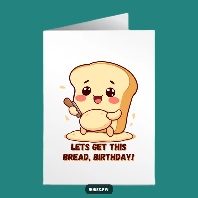 Free Printable Funny Birthday Card: Excited Kawaii Bread for a Joyful Celebration