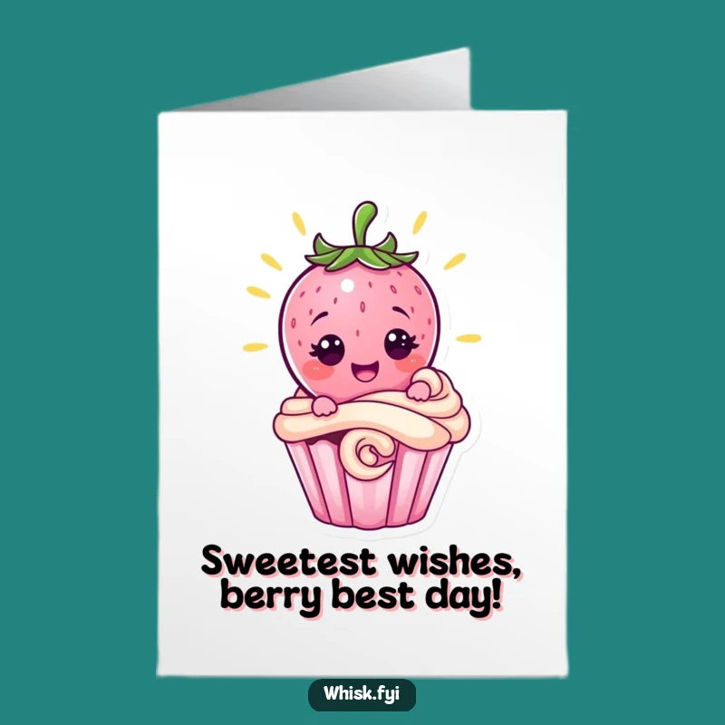 Funny Free Printable Strawberry Birthday Card: Adorable Baker Character DIY Downloadable Gift