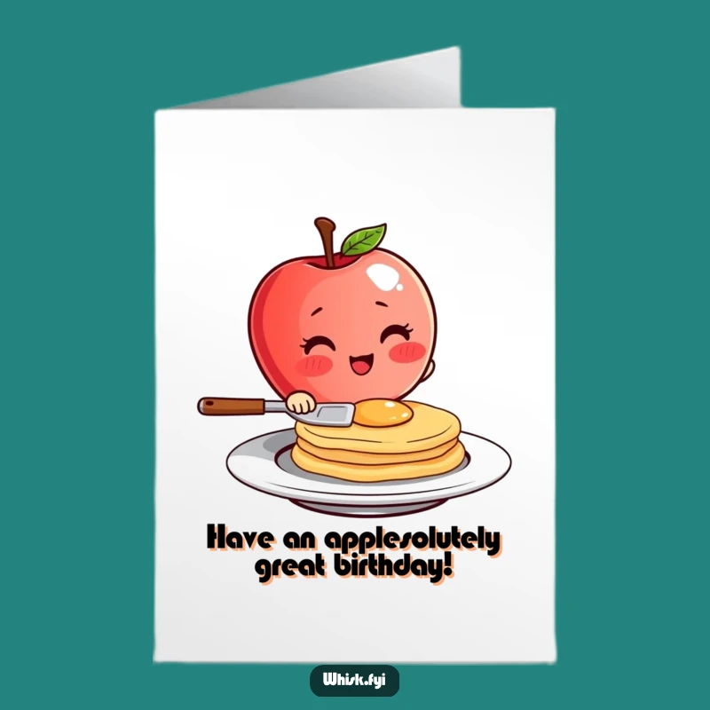 Funny Free Printable Apple Birthday Card: Flips Pancakes Character DIY Downloadable Gift