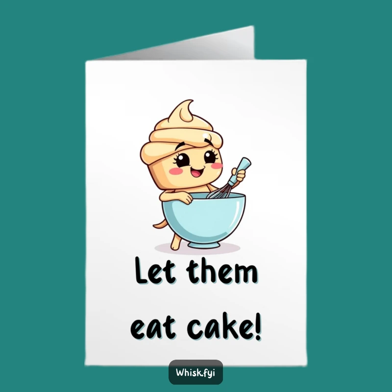 Free Printable Birthday Card: Funny Cupcake Whisking Batter Digital Art for a Sweet Celebration