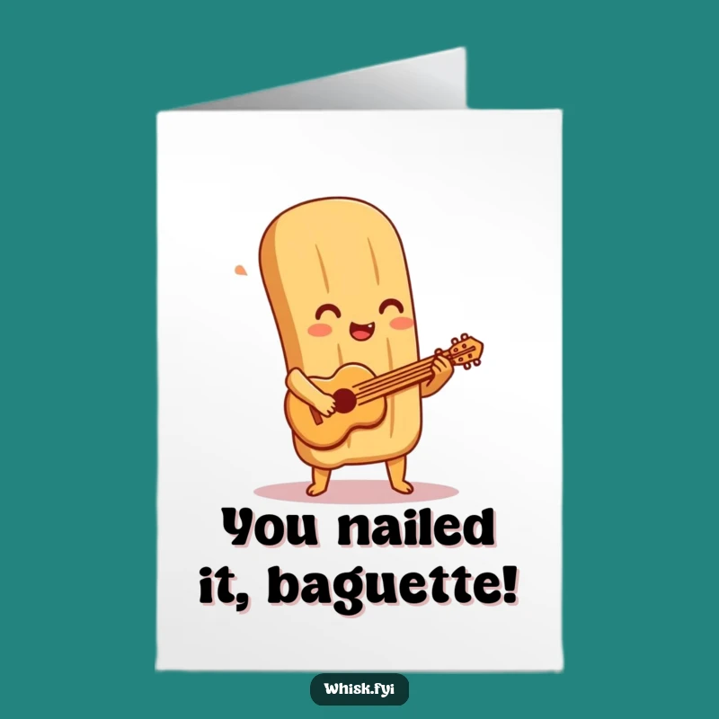 Free Printable Baguette Congrats Card: Pastry Guitarist Celebration, Downloadable