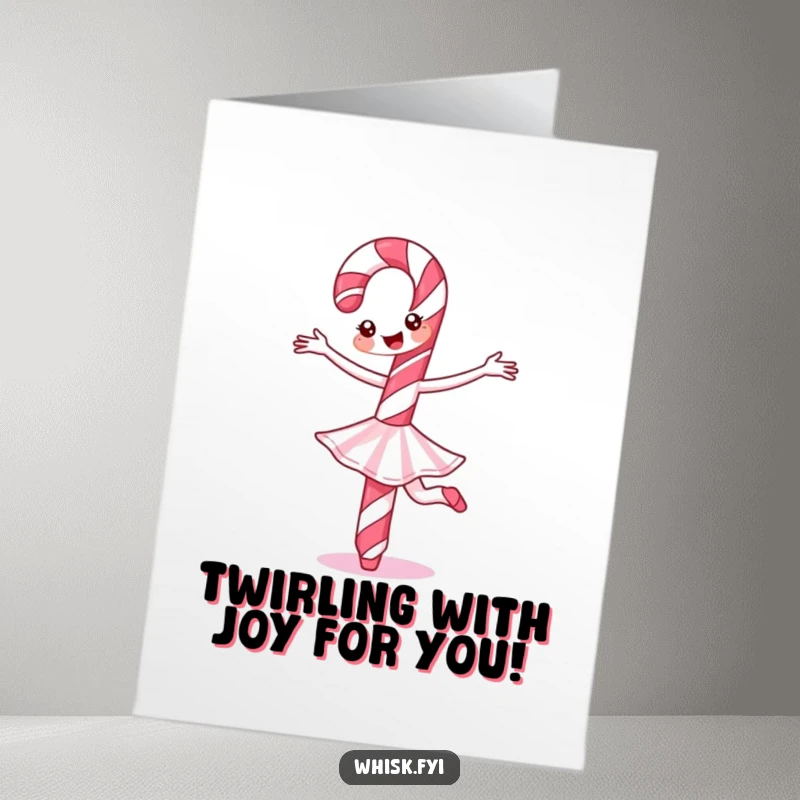 Funny Free Printable Congratulations Card: A happy candy cane executes a perfect ballet twirl, signifying a graceful achievement.
