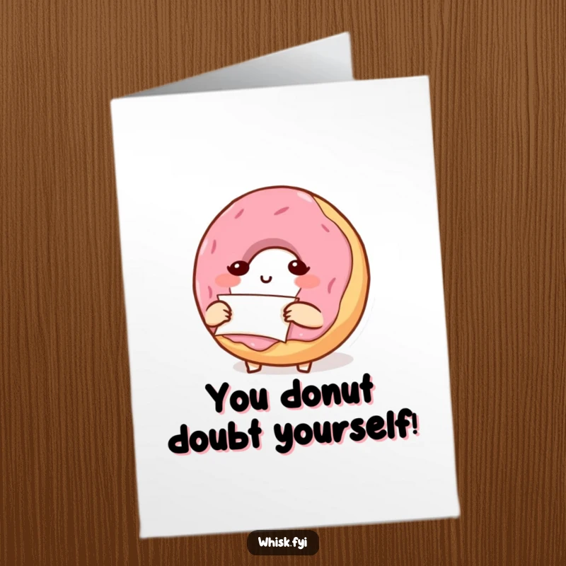 Funny Free Printable Congratulations Card: Determined donut character folds parchment paper, celebrating planning.
