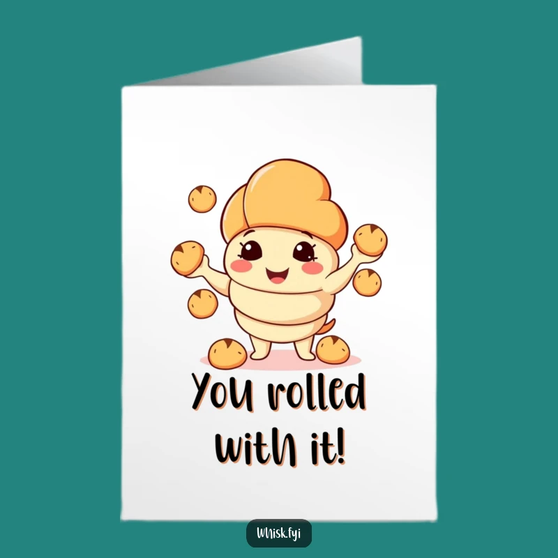 Free Printable Congrats Card: Juggling Croissant, Funny Downloadable Gift for Baked Success