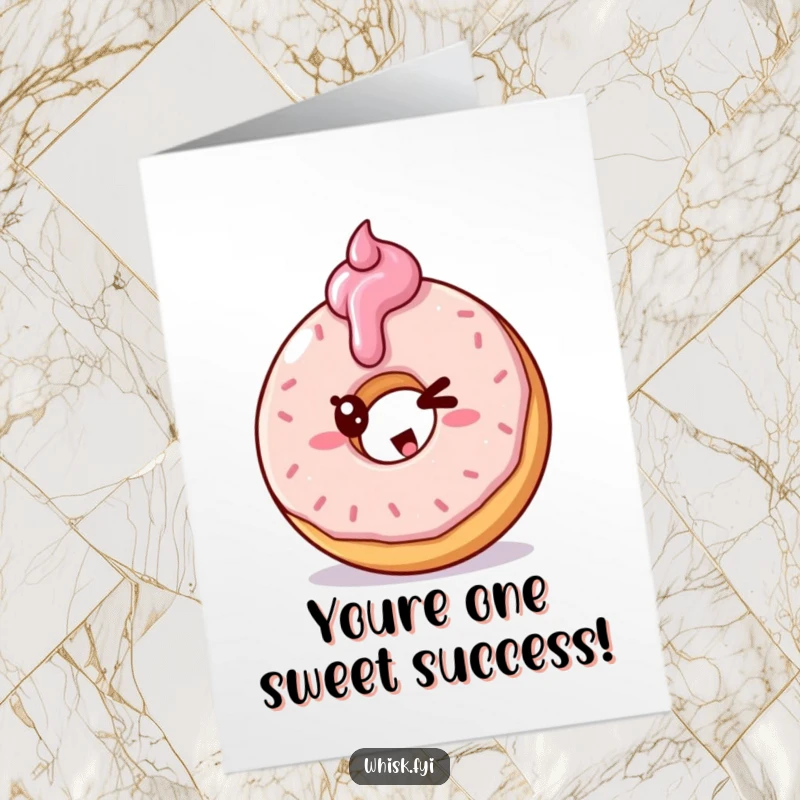 Funny Free Printable Congratulations Card showing a cheeky doughnut frosting another, celebrating a job well done with a sweet wink.