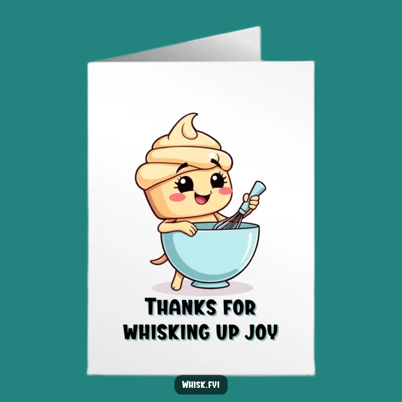 Free Printable Thank You Card: Cheerful Cupcake Whisking Batter Digital Art for Gratitude