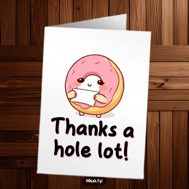 Funny Free Printable Thank You Card: Determined donut carefully folds parchment paper, expressing thanks.