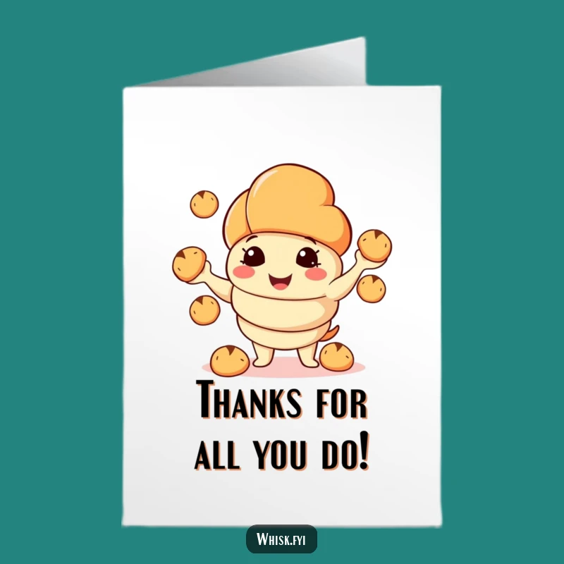 Free Printable Thank You Card: Grateful Croissant Juggler, Humorous Downloadable Appreciation Gift