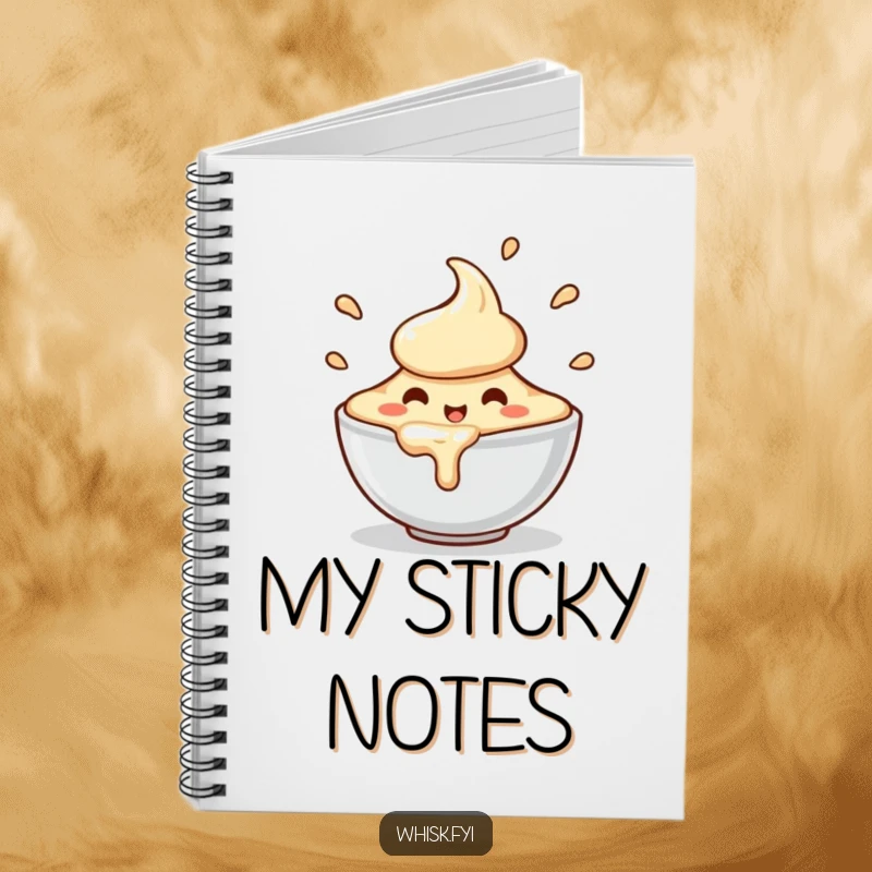 Funny notebook with a charming, happy bowl of batter character spilling slightly, perfect for jotting down recipes or baking ideas.