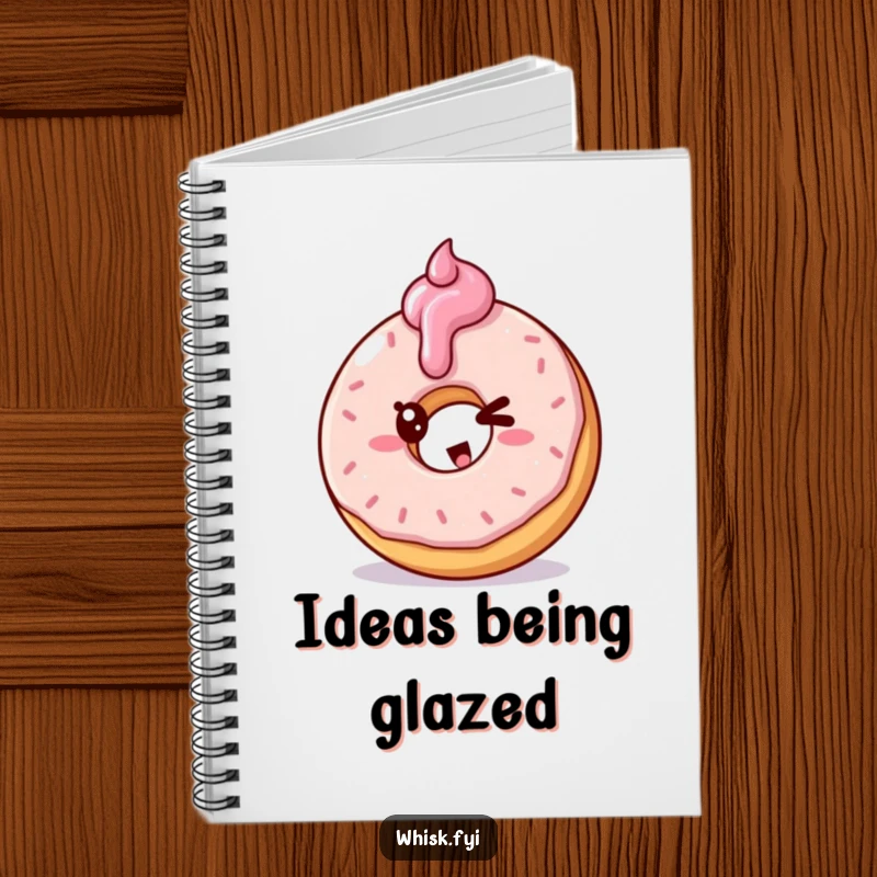 Funny notebook featuring a mischievous doughnut winking while frosting another doughnut, great for notes.