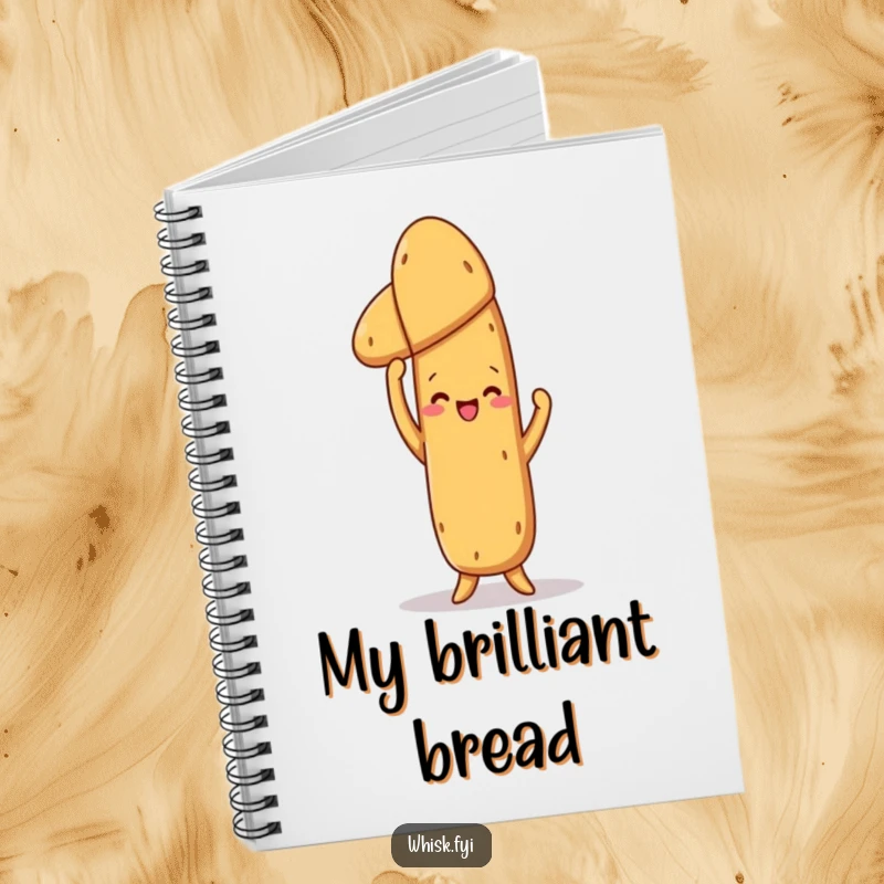 Funny Baguette Notebook: A proud baguette holding a baked loaf, inspiring funny notes and culinary creativity on its pages.