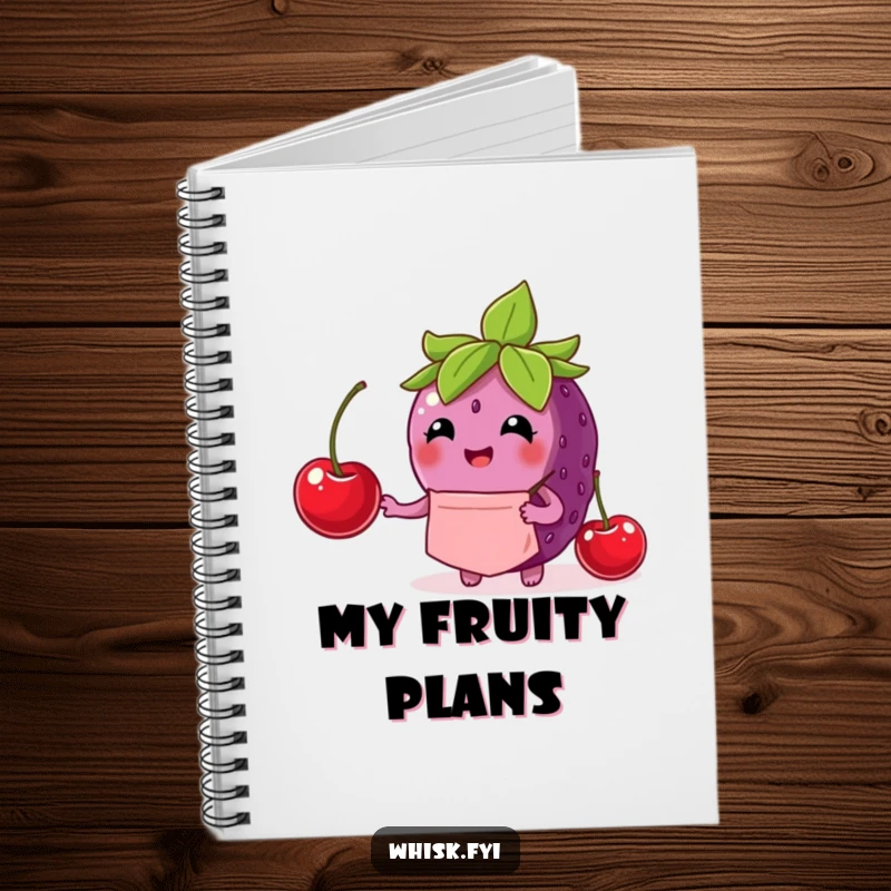 Funny berry notebook cover with a delighted berry chef placing a cherry, symbolizing culinary creativity.