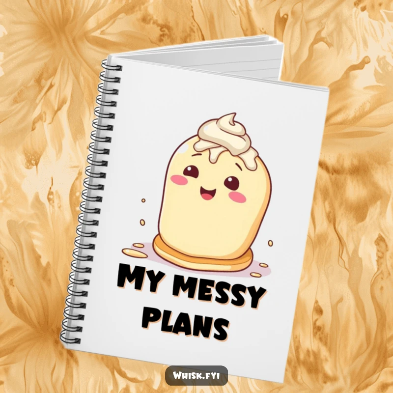 Funny notebook featuring a happy pancake character attempting a self-flip, ready for jotting down delicious breakfast ideas.