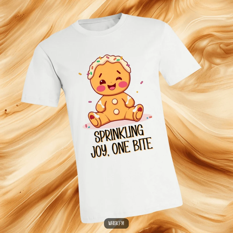 Funny gingerbread man t-shirt, gleefully adding sprinkles to a cookie, a joyful baker's funny holiday statement.