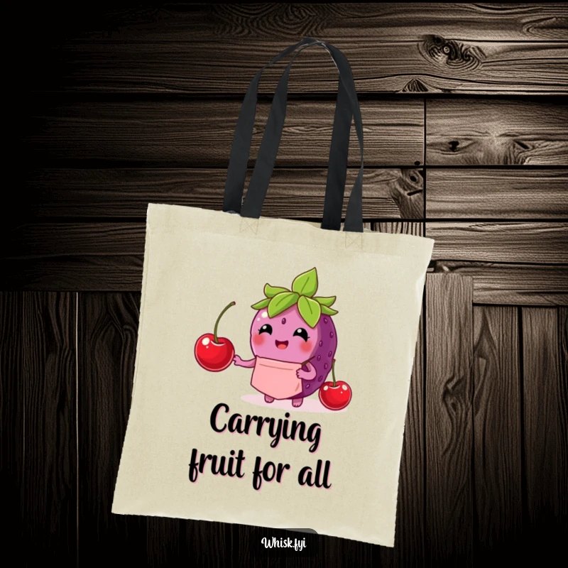 Funny berry tote bag with a delighted berry chef in an apron placing a cherry, perfect for grocery runs.