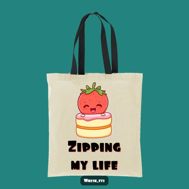 Funny Strawberry Baker Tote Bag: Cheerful Fruit Zipping Cake Layers Carryall