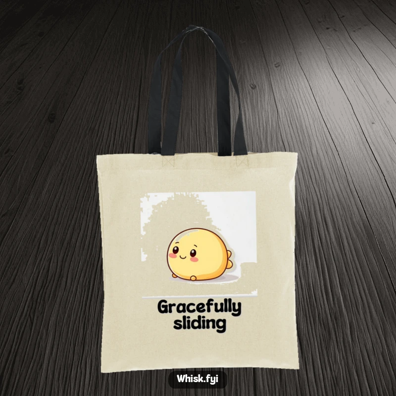 Funny tote bag with a wobbly, round butter character happily sliding, perfect for grocery runs or carrying daily essentials.